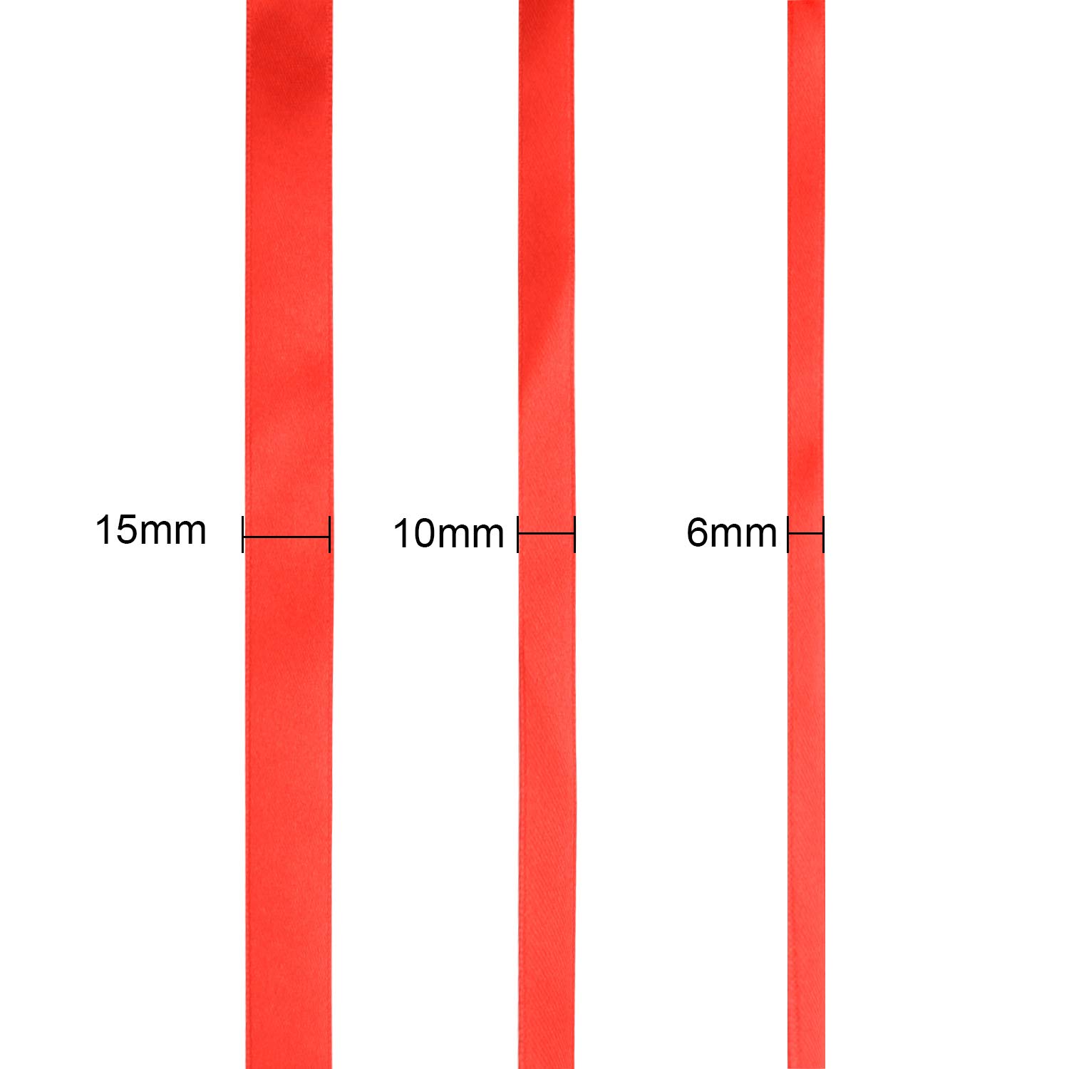 FEPITO ruban satin rouge 3 rouleaux 6/10/15mm 23m
