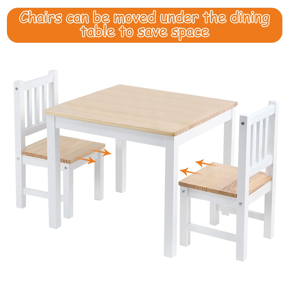 Ejoyous Living Room table enfant + 2 chaises pin 56 cm naturel