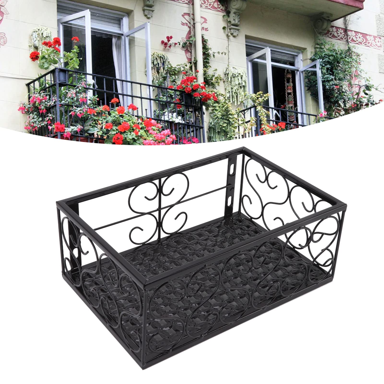 Tissting Support pot fleur balcon fer noir 6,5 cm