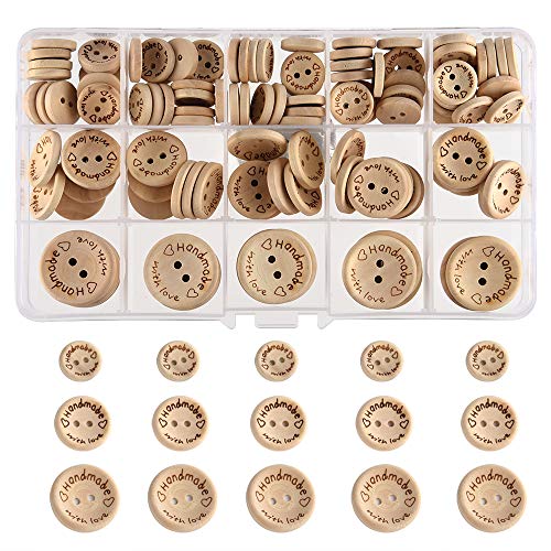 FEPITO Boutons Bois Rond With Love 140 Pièces 15-25 mm