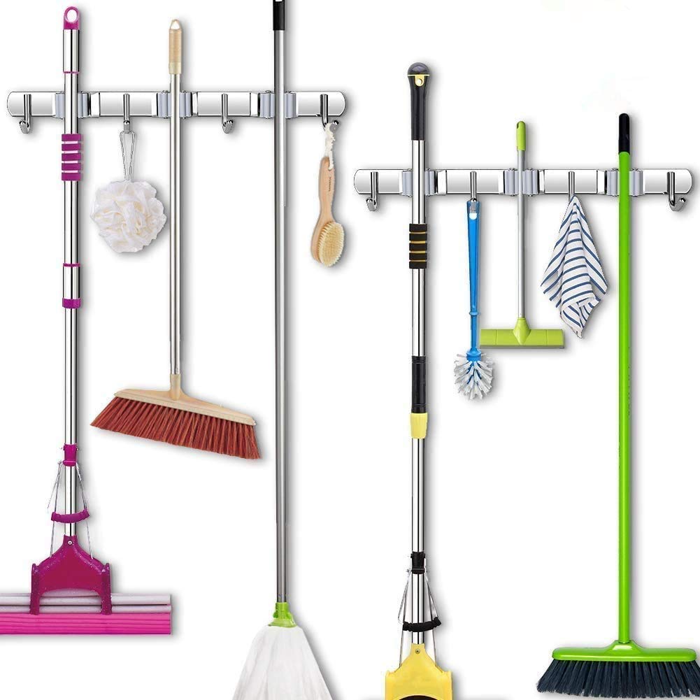 Ejoyous Porte Balai Mural Inox Lot de 2 3 Places 4 Crochets