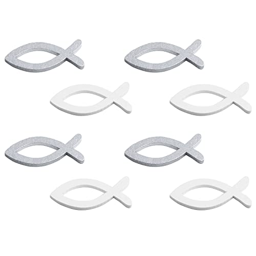 FEPITO Décoration Poisson Bois 100 Pièces Blanc Argent Table