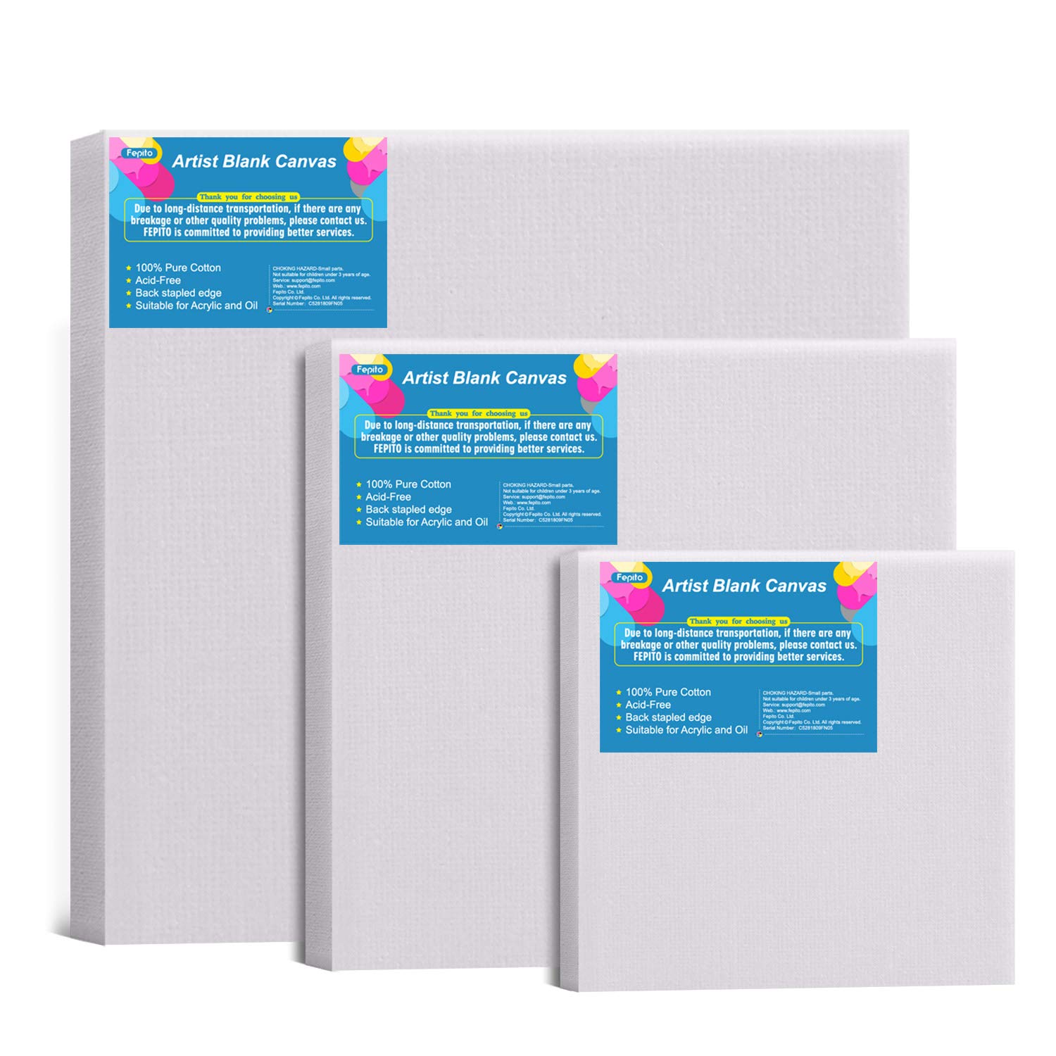 Fepito Lot 6 Toiles Vierges Tendues Blanc Coton
