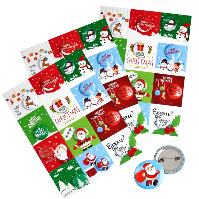 FEPITO Joyeux Noël Badges Boutons + Cartes Lot 36