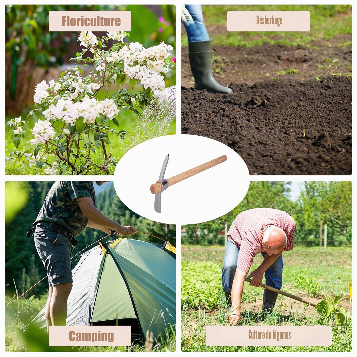 Tissting Gardening Tools pioche de jardin inox 40 cm manche bois