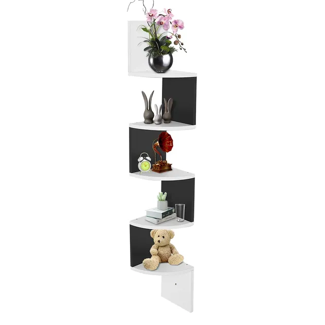 Ejoyous Living Room étagère angle murale bois 5 niveaux noir