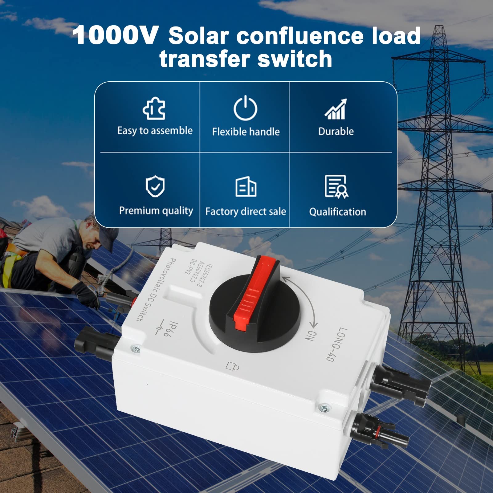 Jadeshay Isolateur solaire interrupteur sectionneur DC 32A 1200V IP66