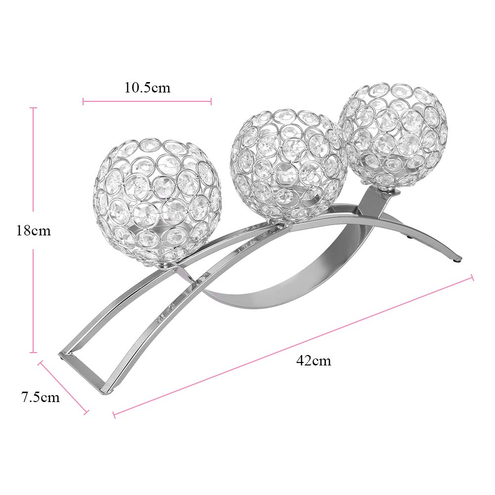 Ejoyous Bougeoir cristal 3 bras argent