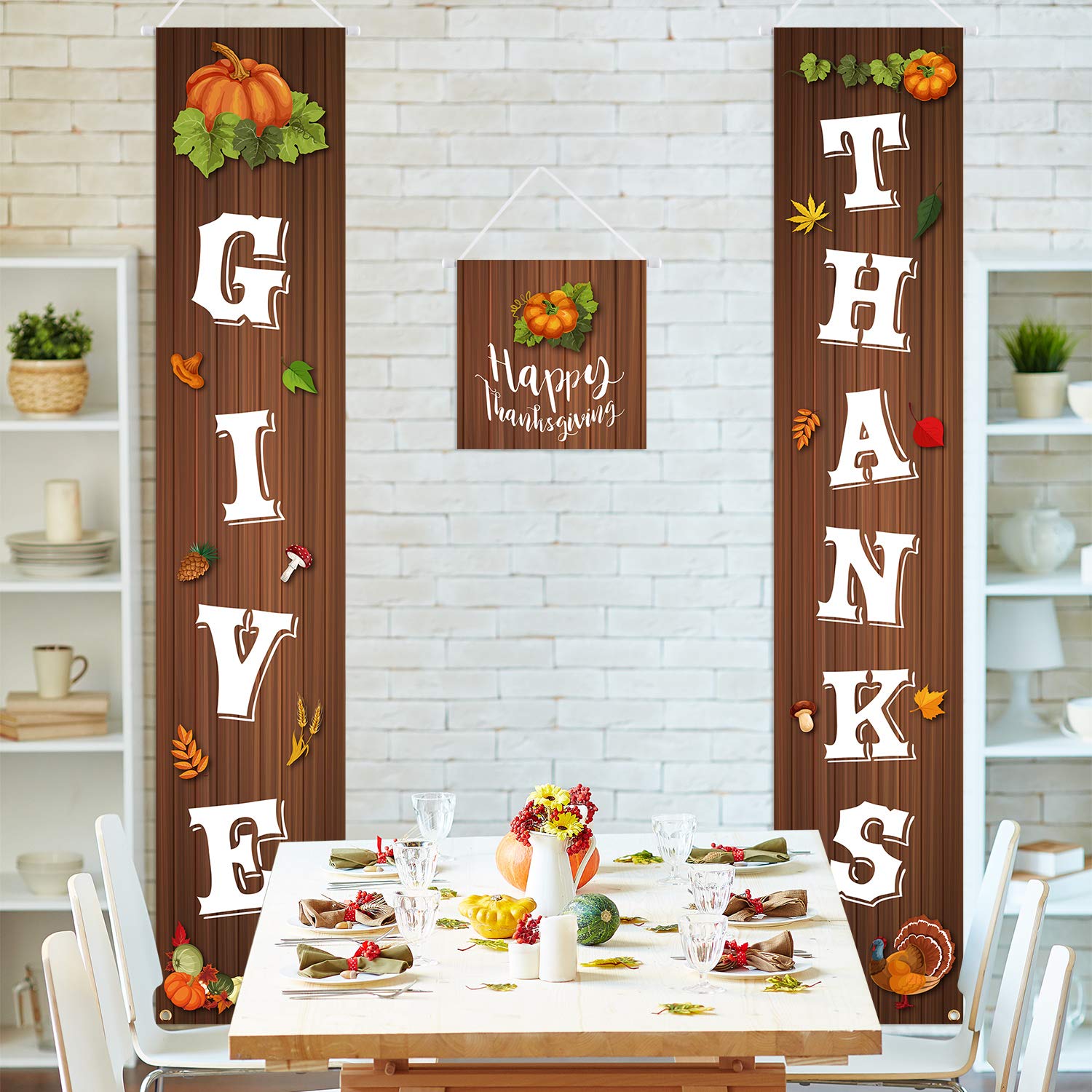FEPITO Party Decorations bannière Thanksgiving 3 pcs polyester