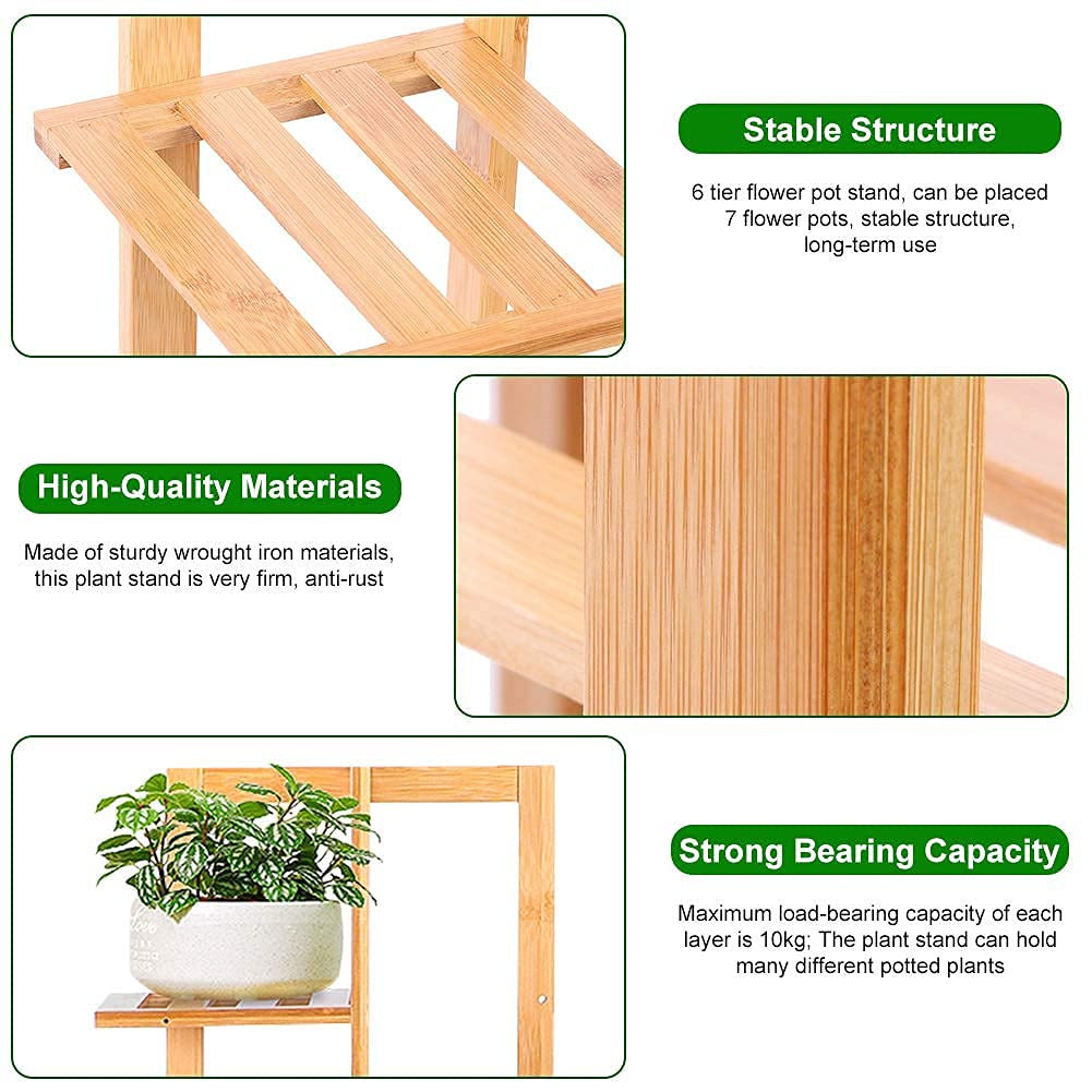 Ejoyous Garden étagère plantes bambou 5 couches 6 pots