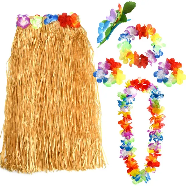 FEPITO Costume Hawaïen Femme Jupe Hula + Leis 6 Pièces