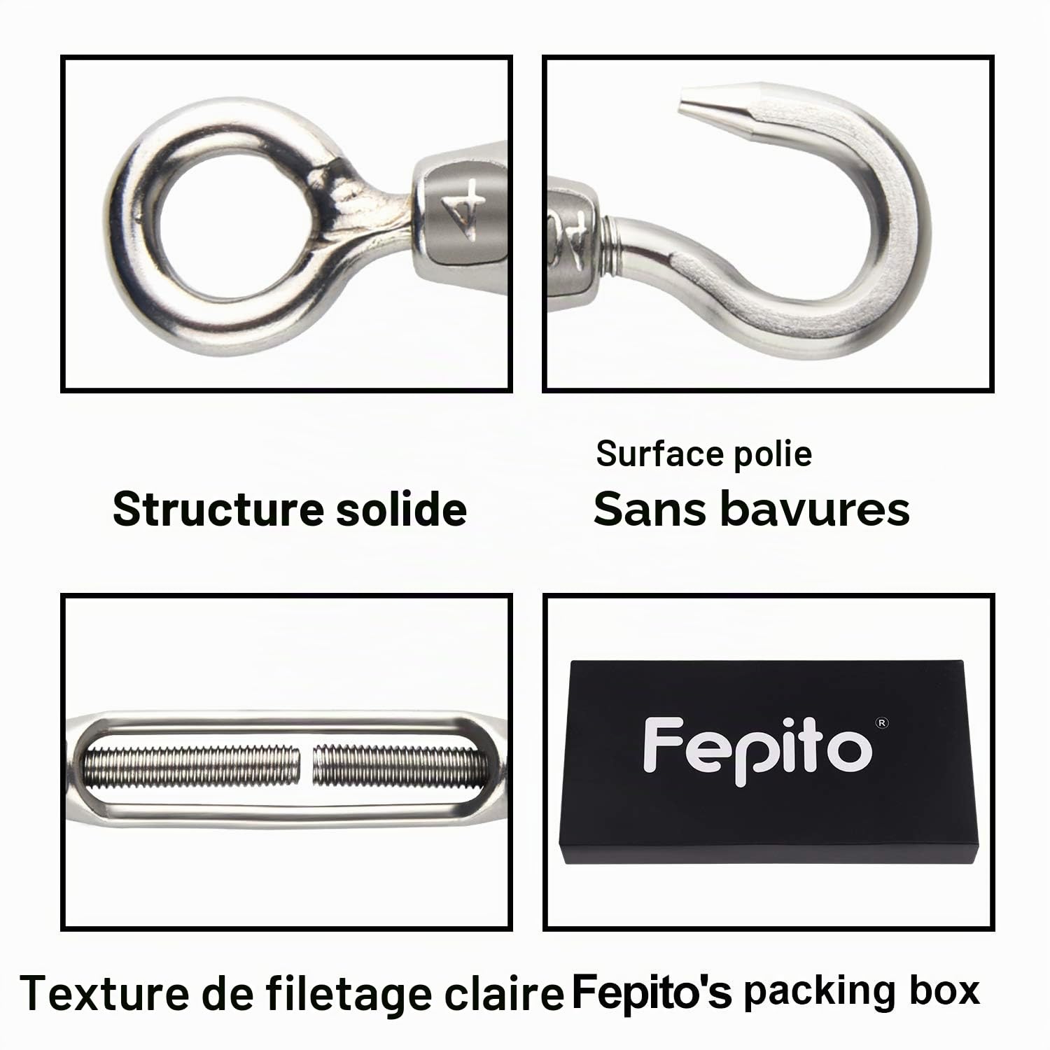 Fepito M4 Tendeur Fil Inox Crochet Oeillet Lot de 6