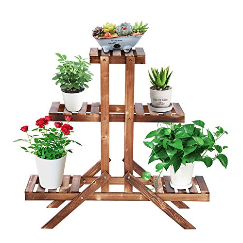 Ejoyous Étagère Fleurs Bois Pin 3 Niveaux Support Plantes