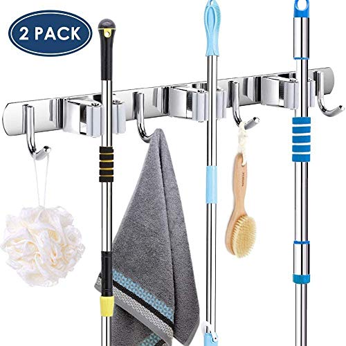 Ejoyous Porte Balai Mural Inox Lot de 2 3 Places 4 Crochets