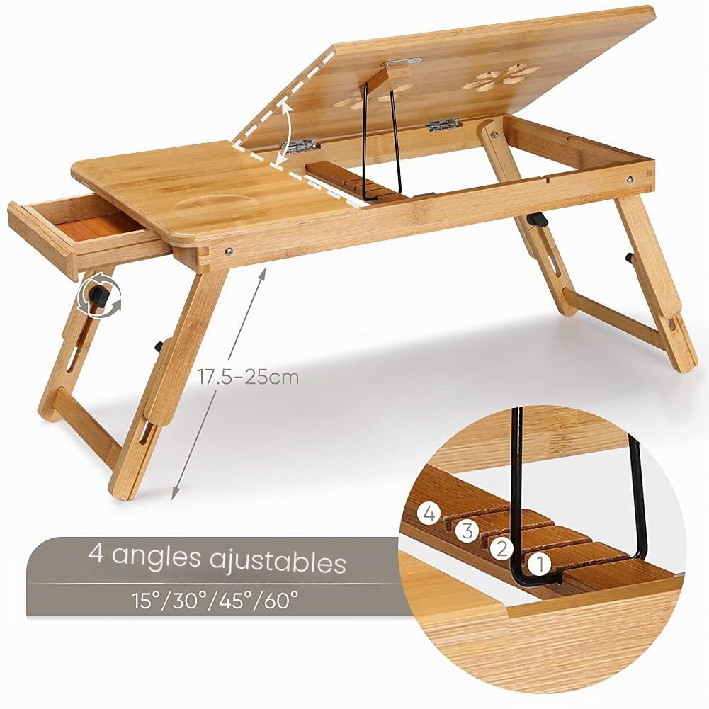 Ejoyous Bedside Table table de lit pliable bambou 50x30 cm tiroir