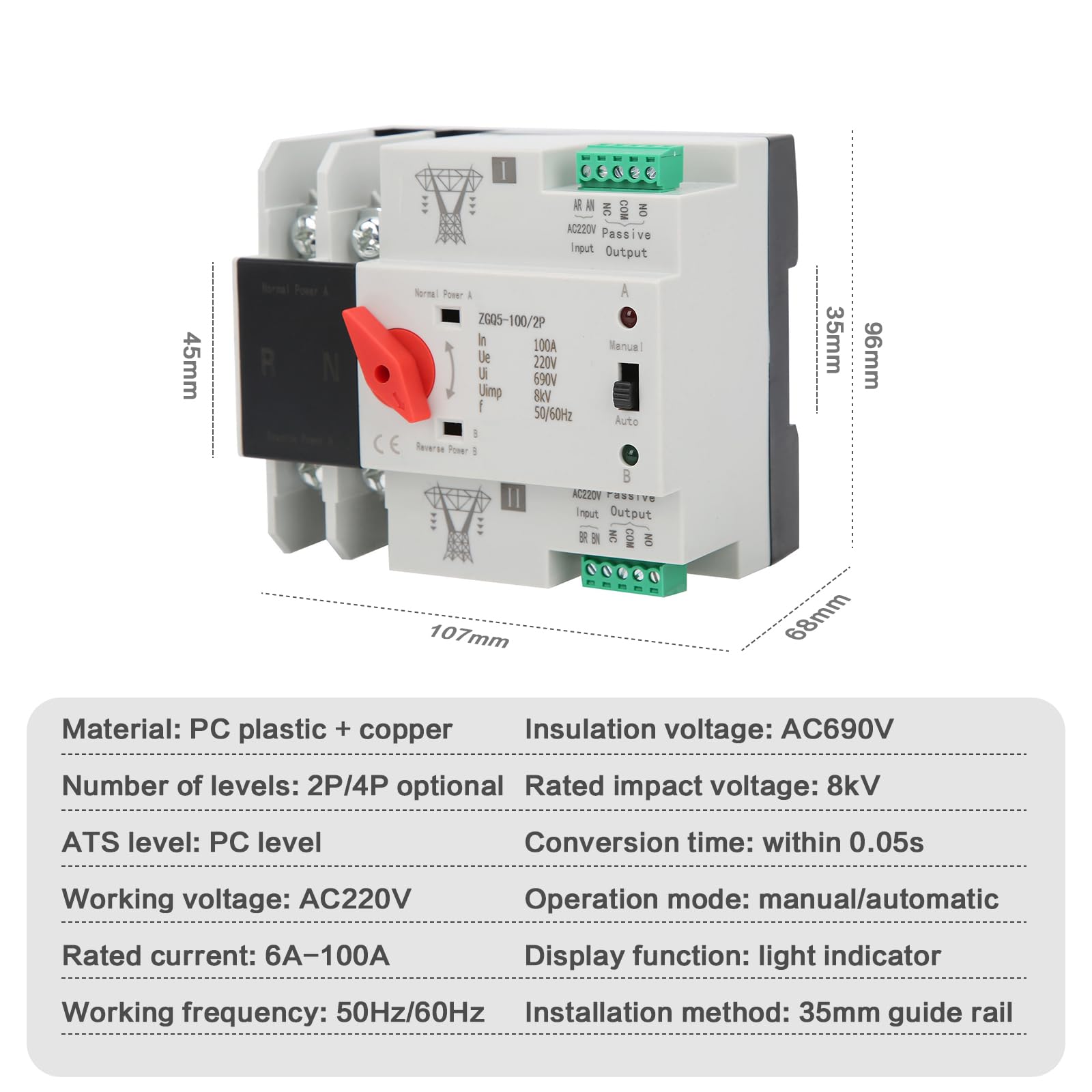 Jadeshay ZGQ5-100/2P inverseur automatique 100A 2P 220V