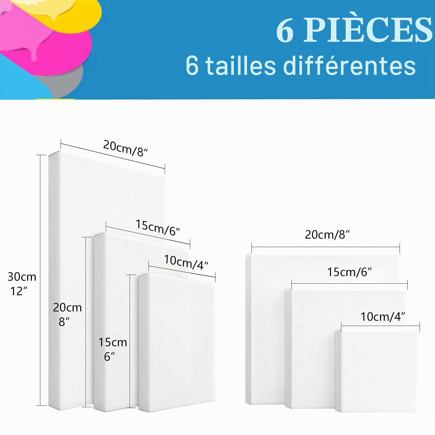 Fepito Lot 6 Toiles Vierges Tendues Blanc Coton