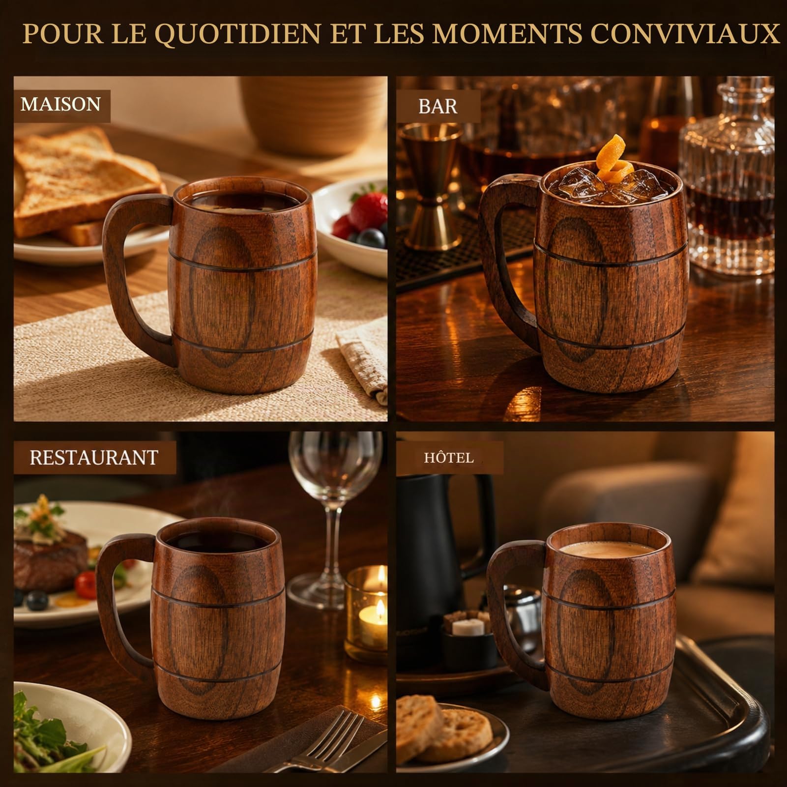 Jadeshay Articles Ménagers tasse bois 350ml bois foncé