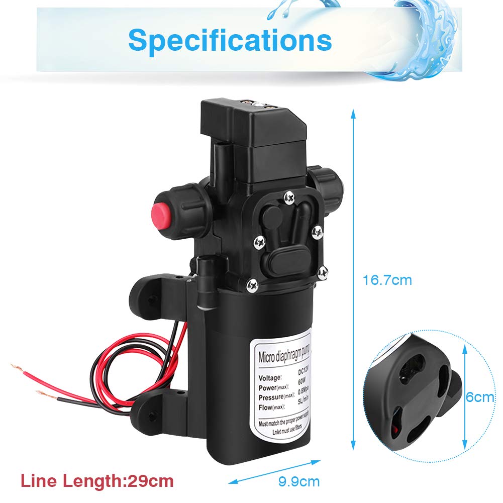 Ejoyous Pompe à Eau 12V 115Psi 5L/min 60W auto-amorçante