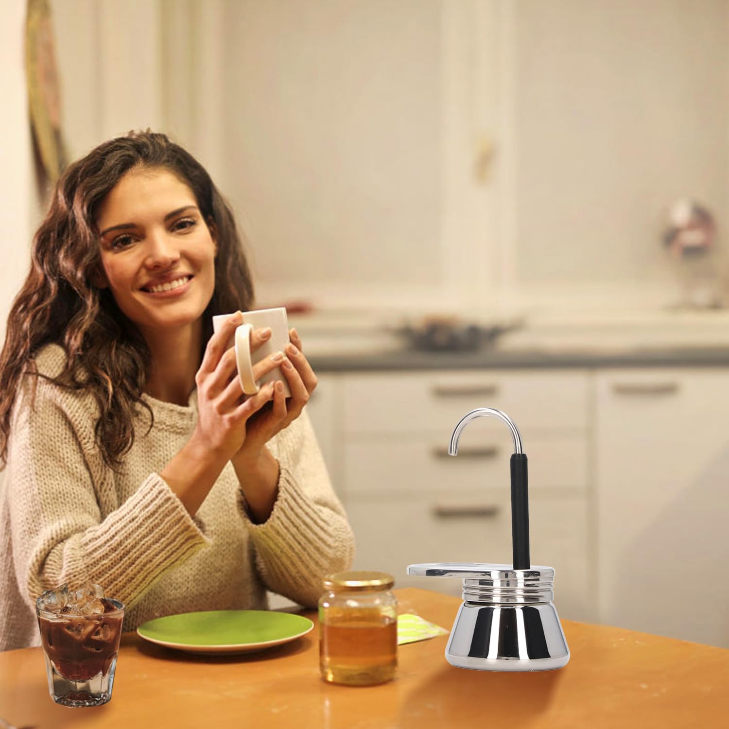 Tissting Cafetière moka italienne inox 1 bec portable 15,5 cm