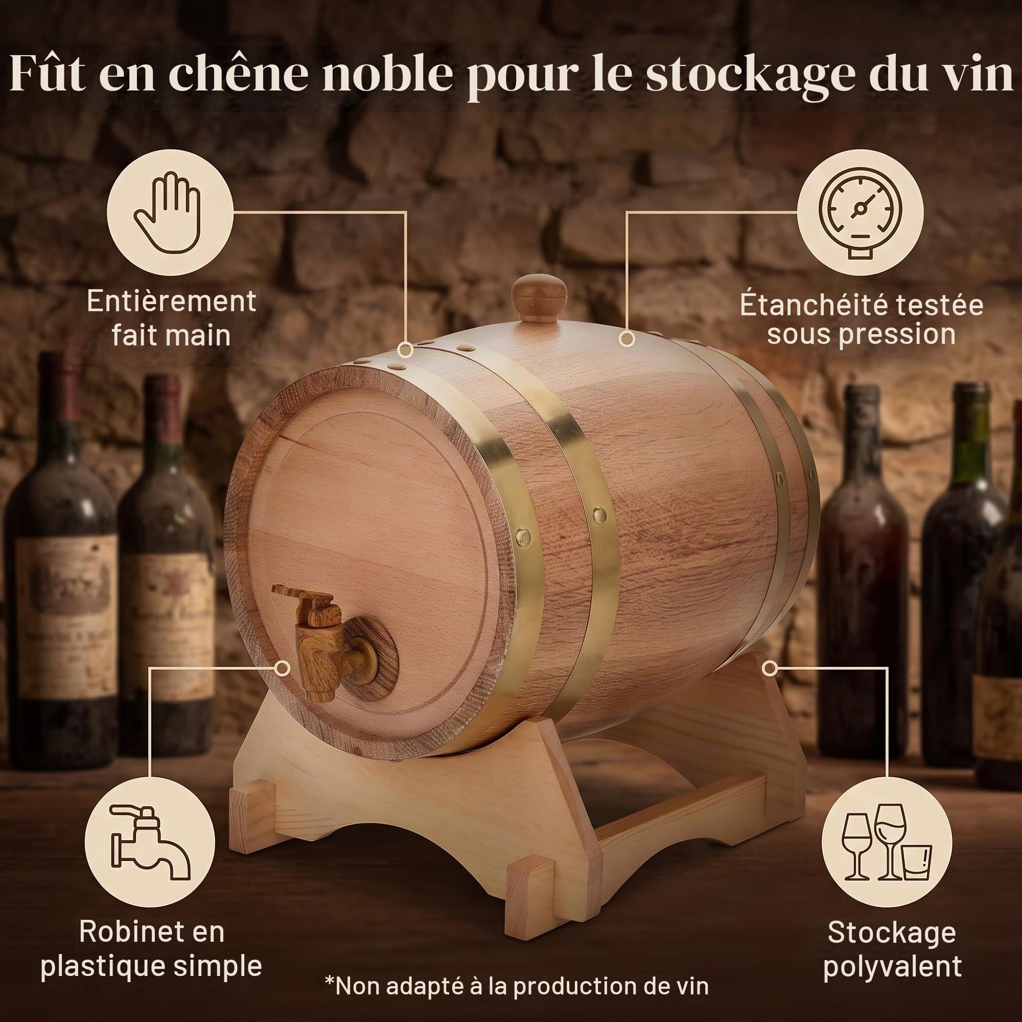 Ejoyous Kitchen tonneau bois 5 L whisky vin chêne