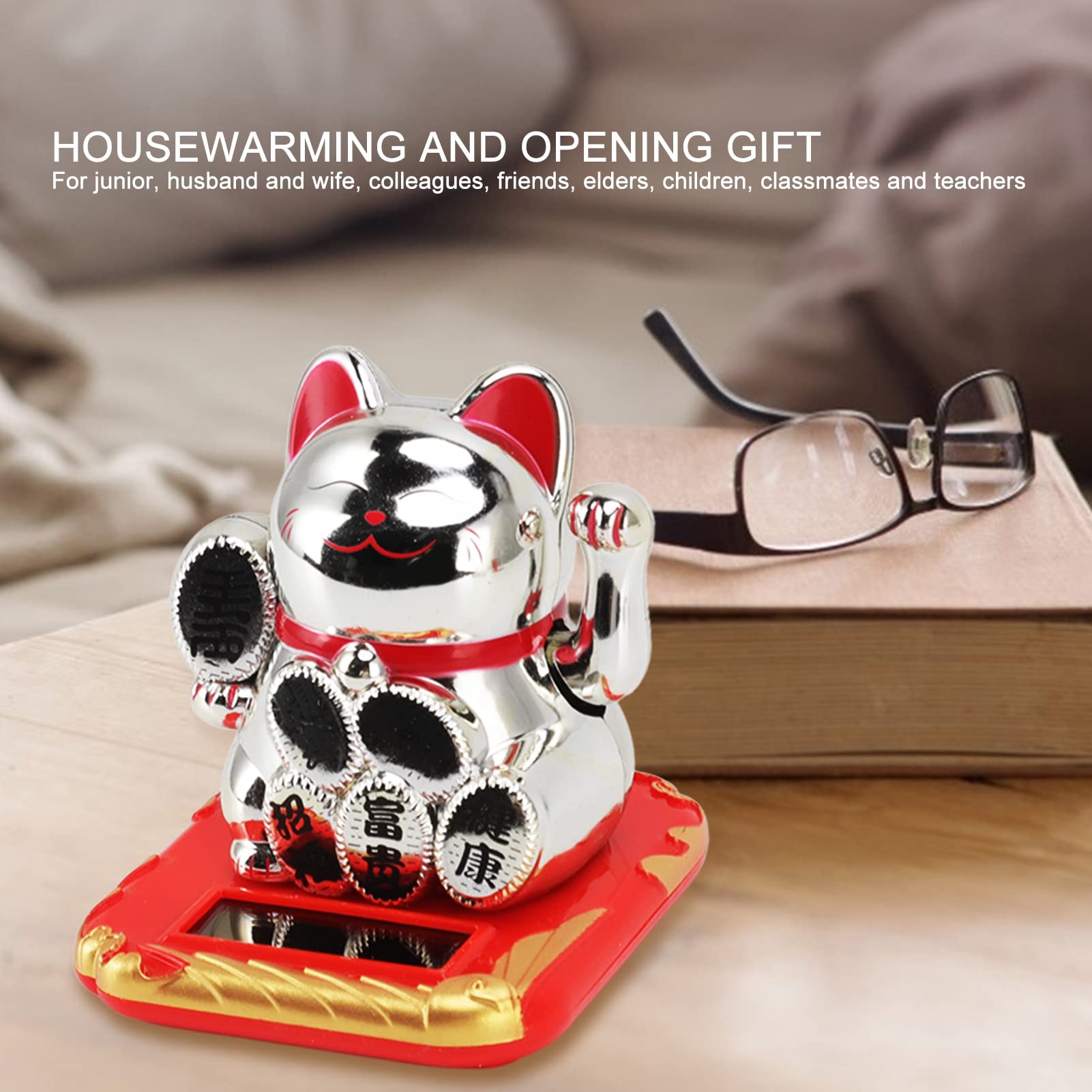 Tissting Outdoor chat ondulant solaire maneki neko argent