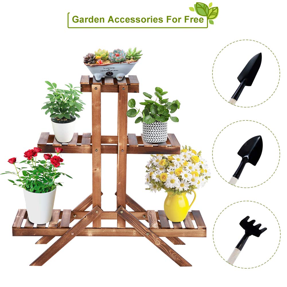 Ejoyous Étagère Fleurs Bois Pin 3 Niveaux Support Plantes