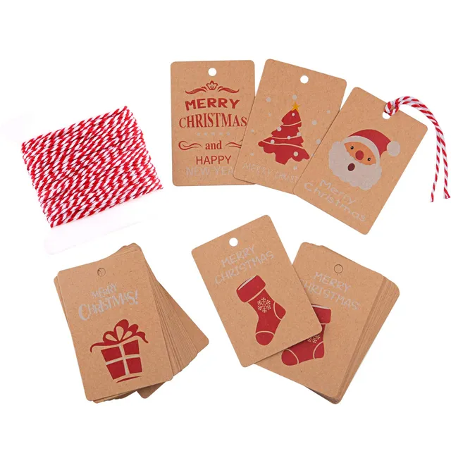 FEPITO Greeting Cards 50 étiquettes cadeau Noël kraft ficelle