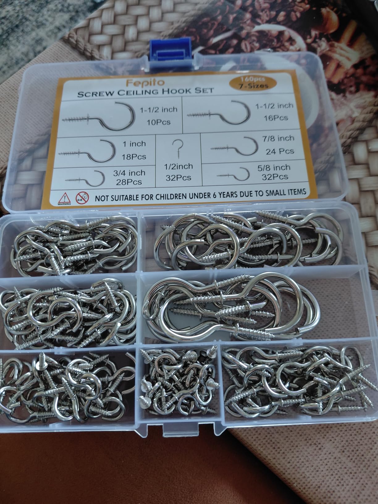 FEPITO 160 crochets à vis argent 7 tailles acier