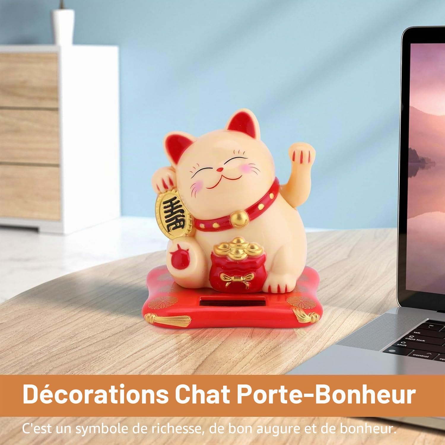 Jadeshay Maneki Neko Chat Solaire Jaune Porte-Bonheur 7cm