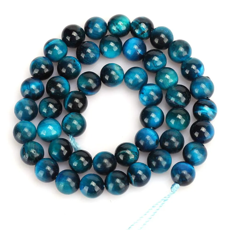 Tissting DIY perles œil de tigre bleu 8 mm 48 pièces