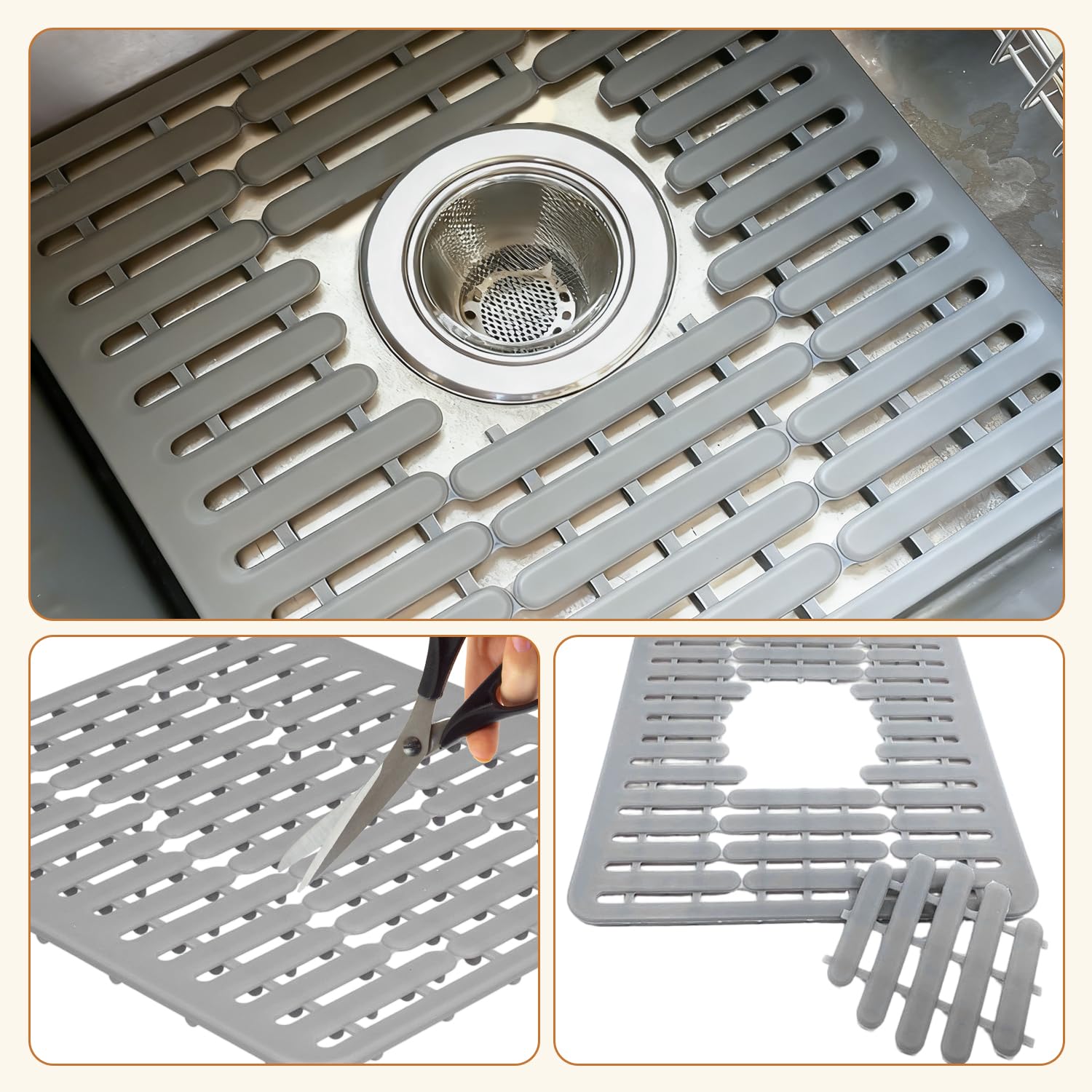 Tissting Tapis Évier Silicone Gris 32,5x28,7 cm