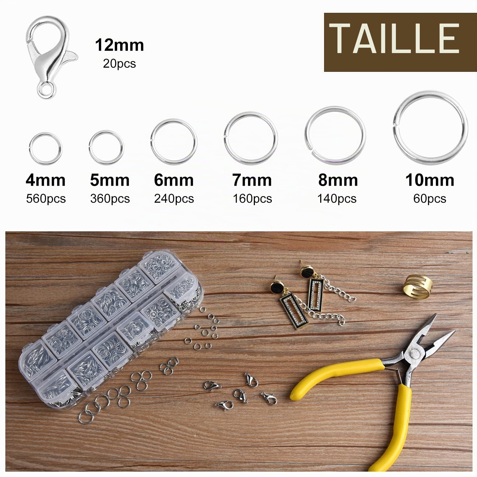FEPITO Arts & Crafts Supplies kit bijoux argent 1540 pièces