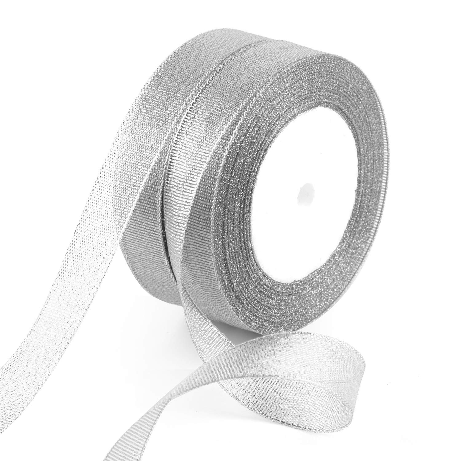 FEPITO Ruban Noël Argenté Organza Paillettes 20 mm x 22 m Lot 2