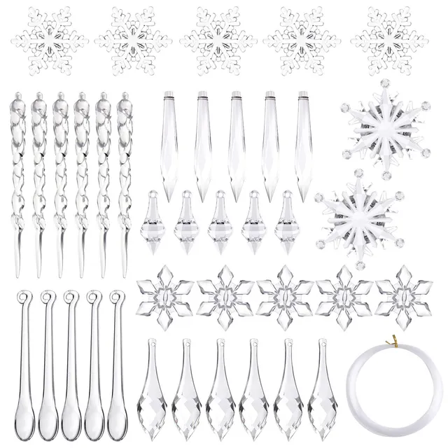 FEPITO Décoration Noël Acrylique 85 Pièces Flocons Glaçons