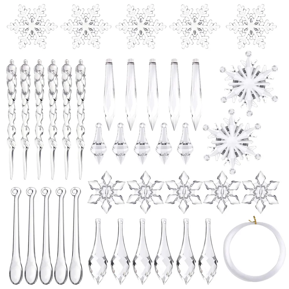 FEPITO Décoration Noël Acrylique 85 Pièces Flocons Glaçons