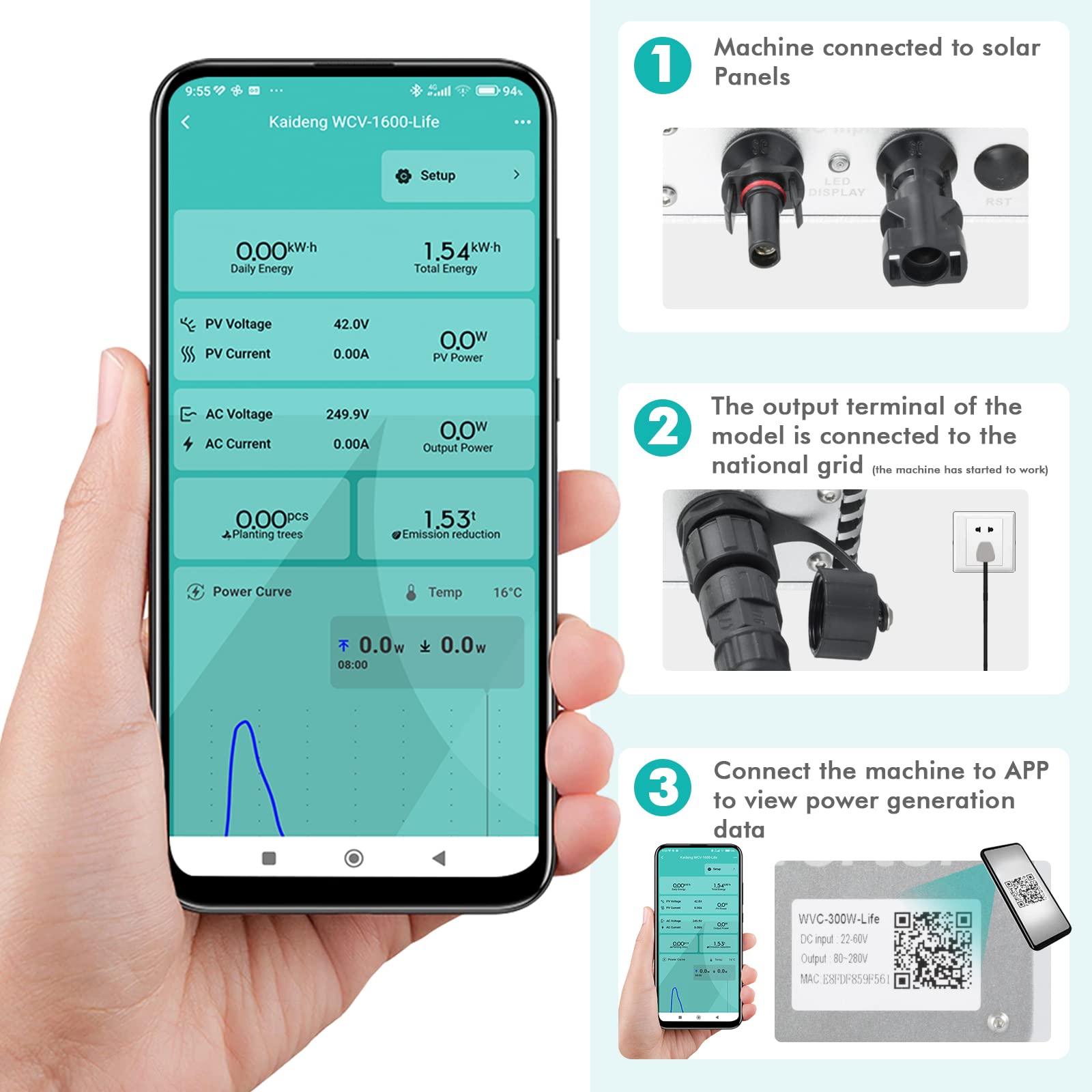 Jadeshay Solaire 1600W micro-onduleur réseau WiFi IP65
