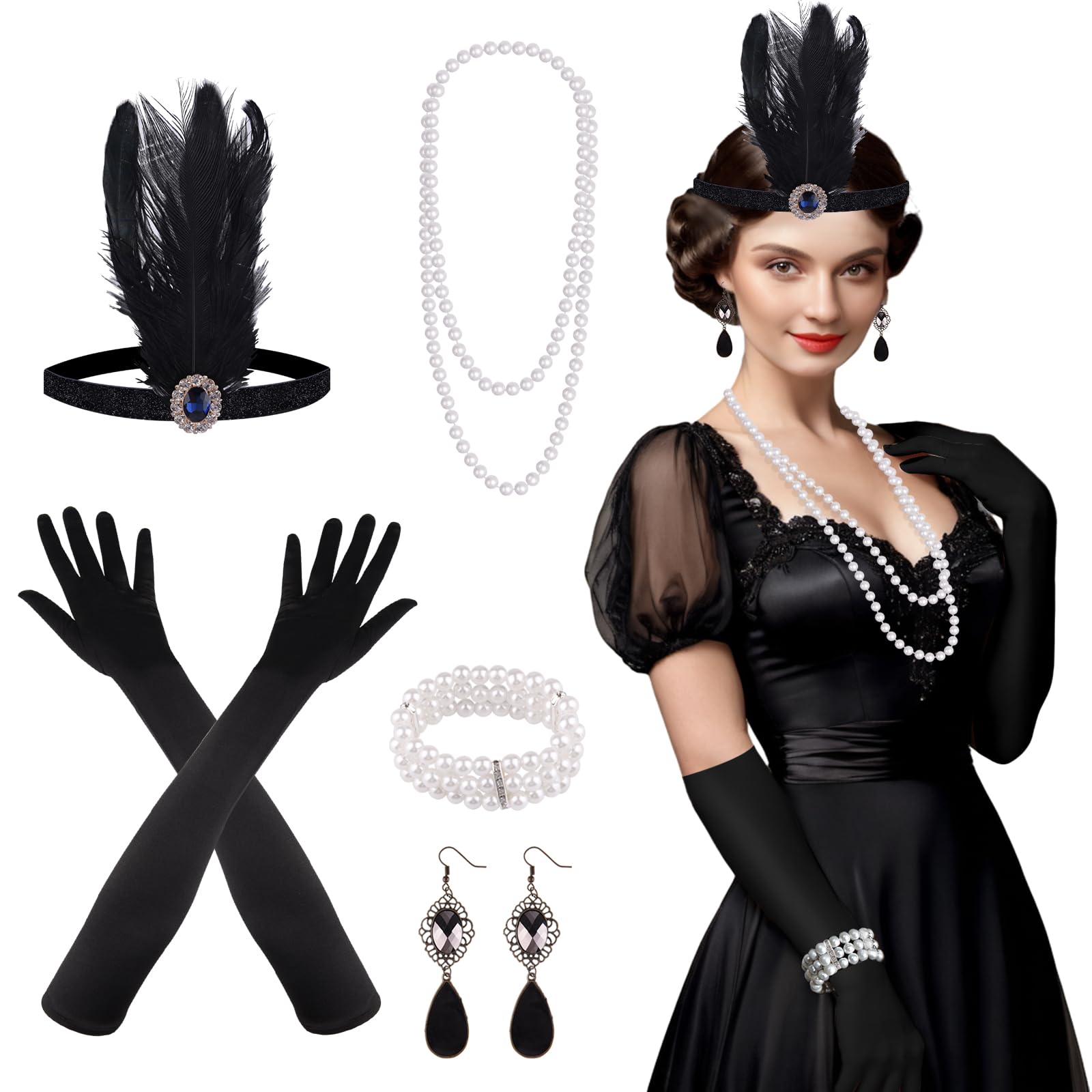 FEPITO 1920s set accessoires déguisement Charleston 7 pièces