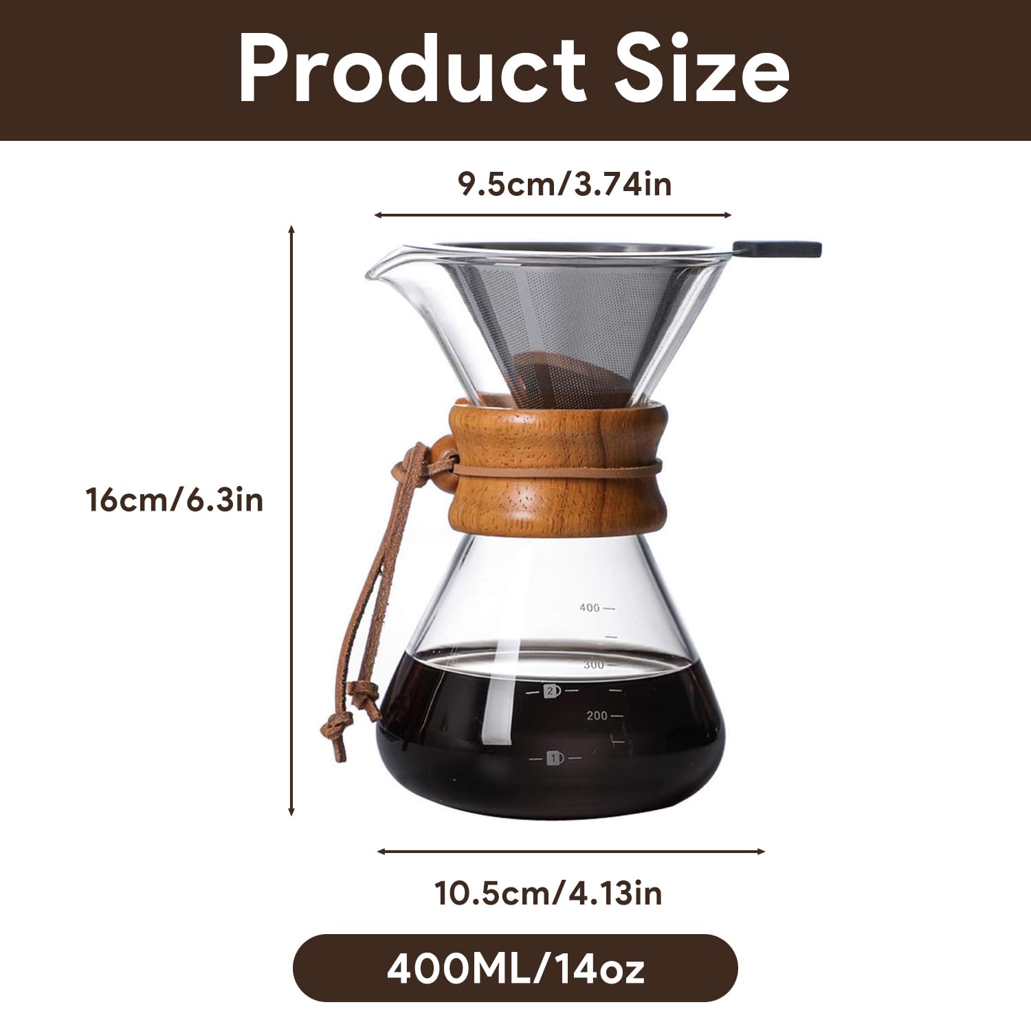 Tissting KITCHEN BATHROOM cafetière verre 400ml filtre inox