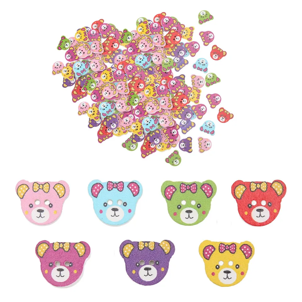Tissting Boutons animaux ours bois 17mm lot 200