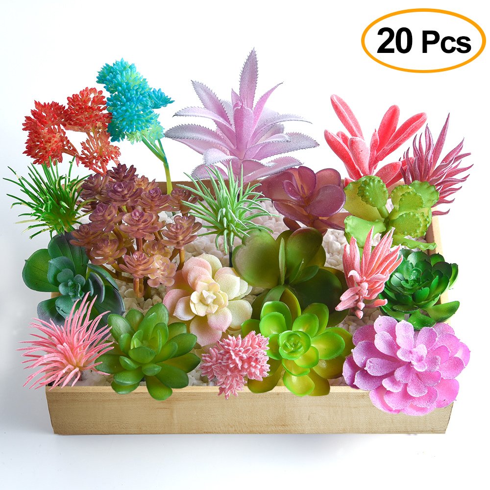 FEPITO Plantes Succulentes Artificielles 20 Pièces Vert Rouge