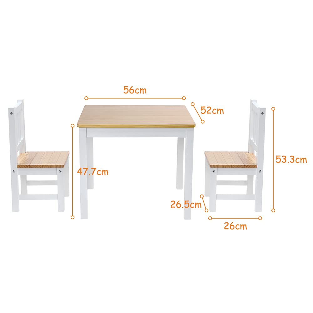 Ejoyous Living Room table enfant + 2 chaises pin 56 cm naturel