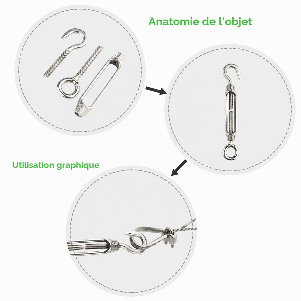 Fepito M4 Tendeur Fil Inox Crochet Oeillet Lot de 6