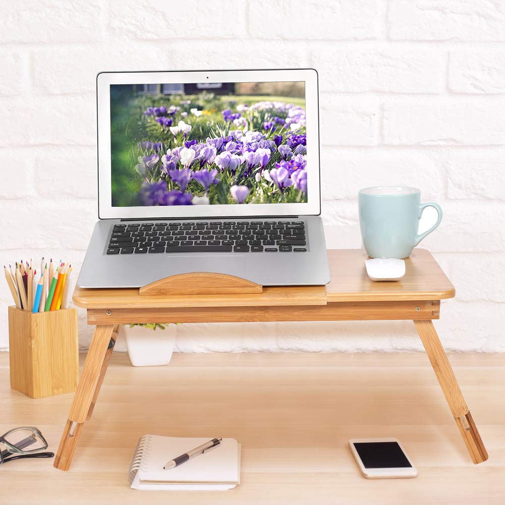 Ejoyous table de lit bambou pliable tiroir 50x30