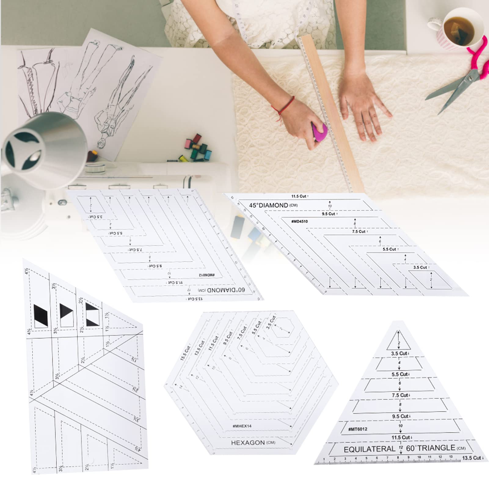Tissting Règles Couture Transparentes Plastique 5 Pièces