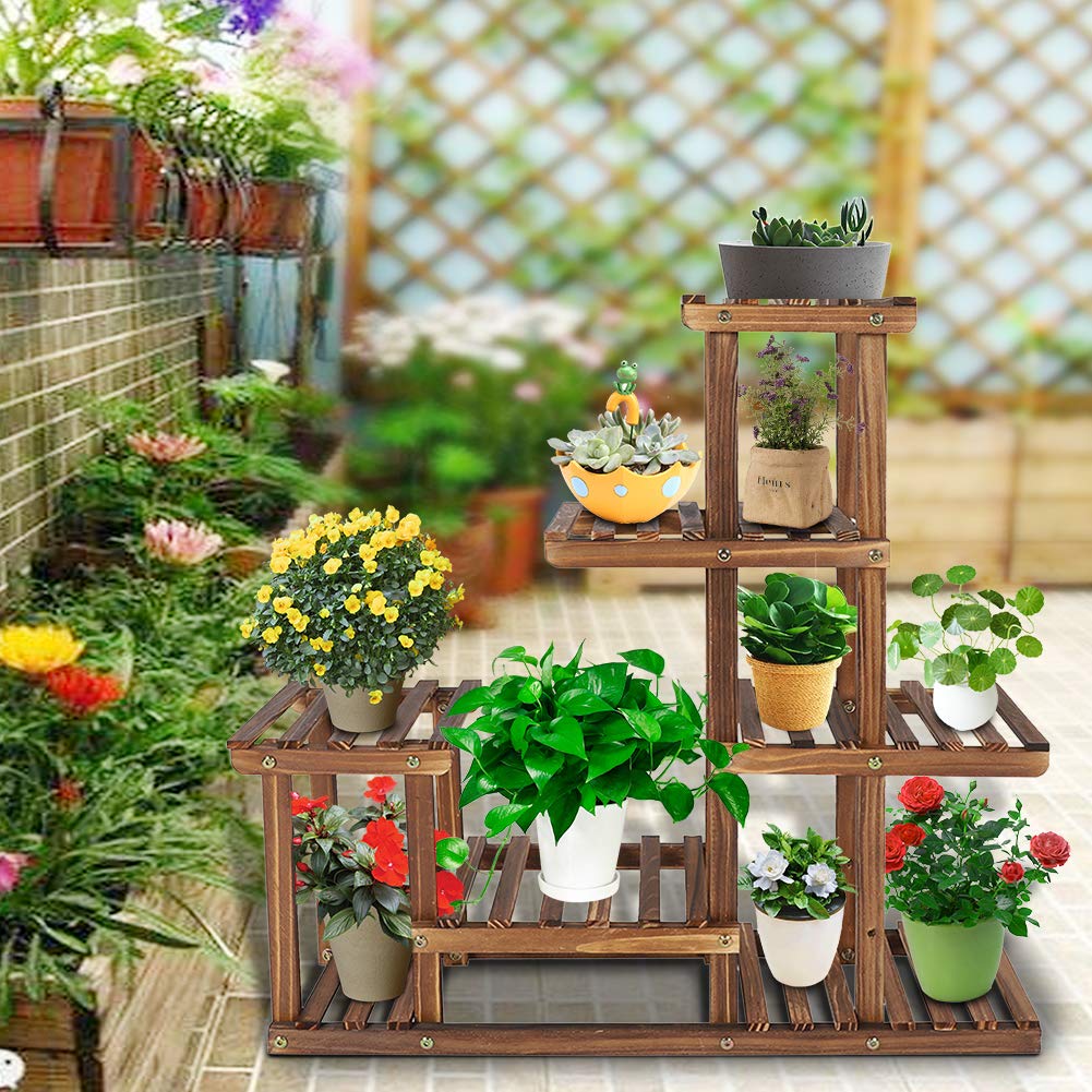 Ejoyous Garden étagère à fleurs bois de pin 72 cm