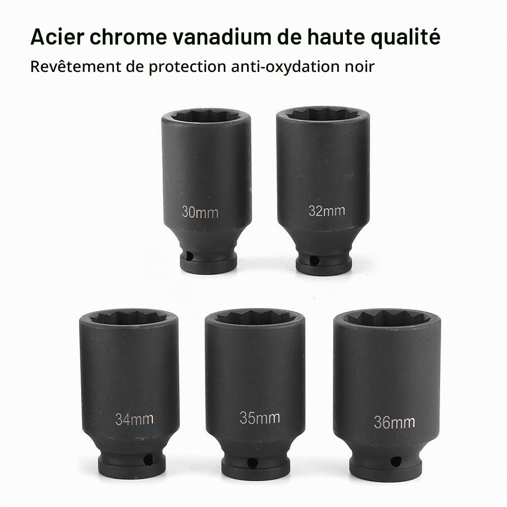 Ejoyous Home Improvement Tool jeu 5 douilles 1/2 30-36 mm