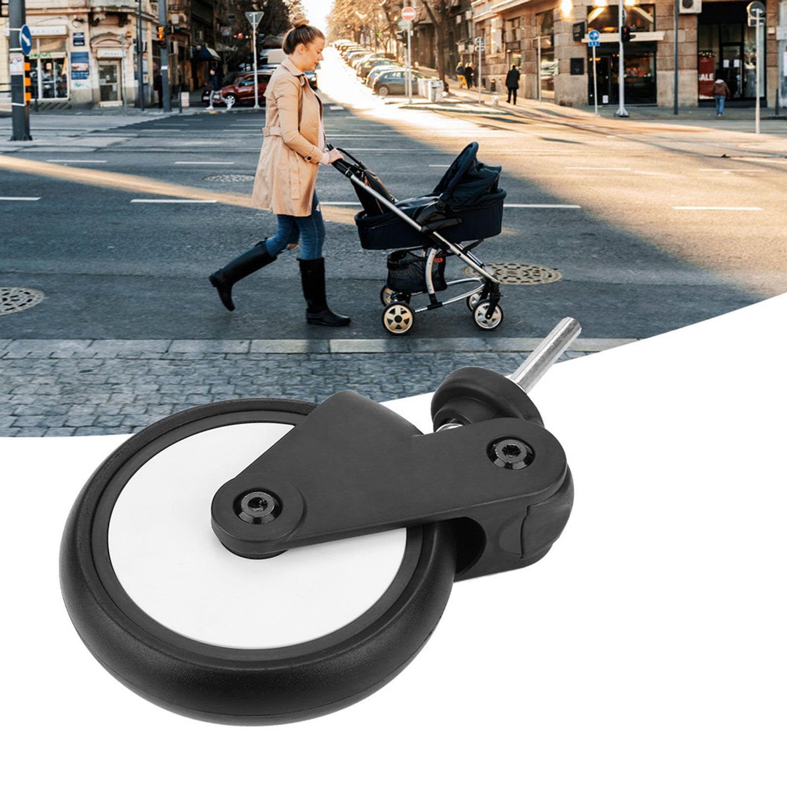 FTVOGUE Roues Avant Poussette Caoutchouc Noires 13cm paire