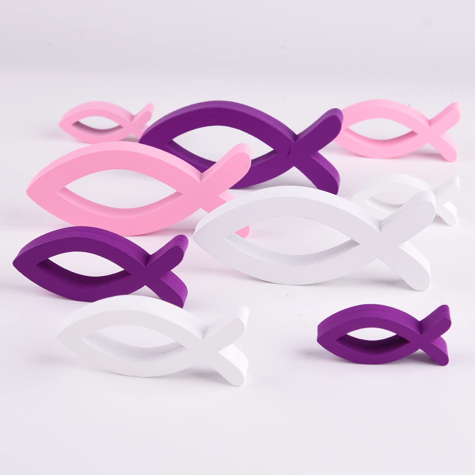 FEPITO Poisson Bois Déco Baptême Rose Violet Blanc Lot 9