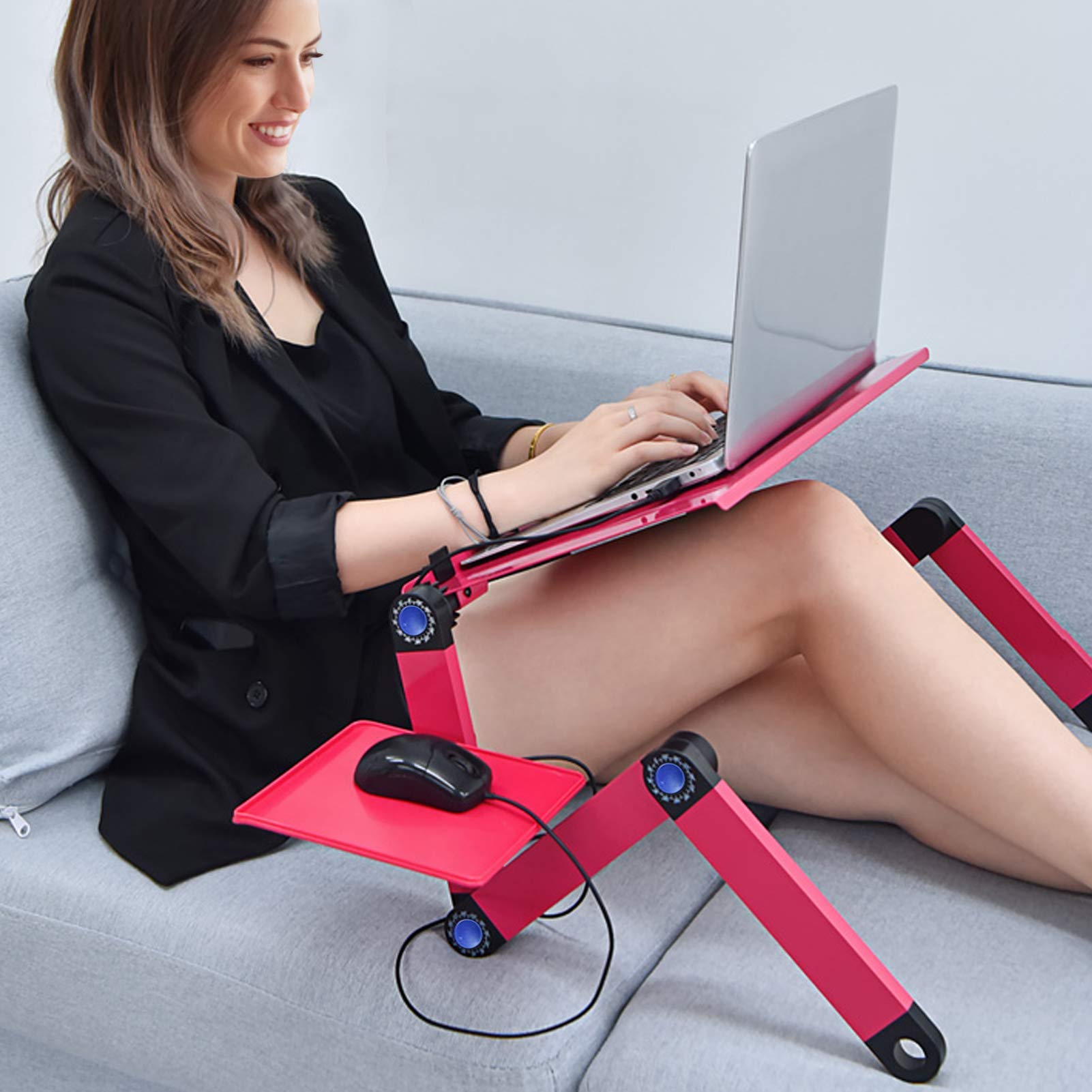 Ejoyous Table Lit Pliable Alu Rose Rouge + ventilateurs